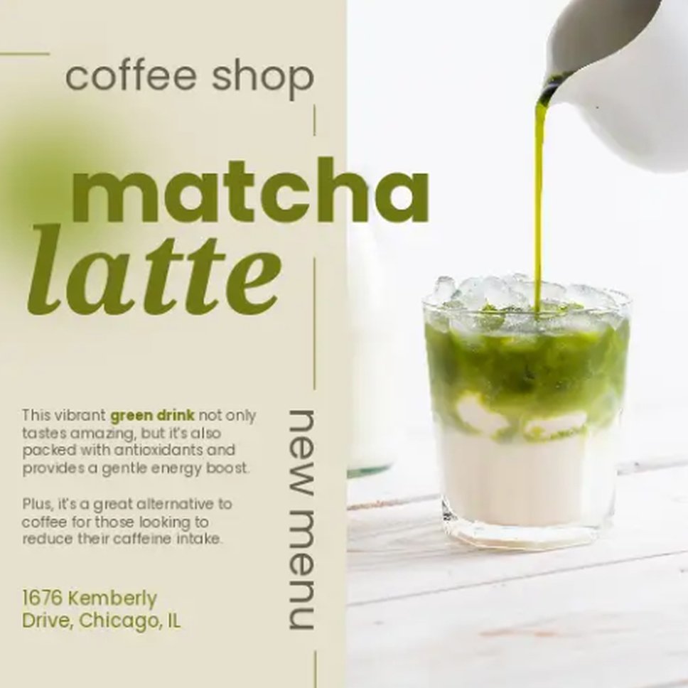 Menu design for a matcha cafe