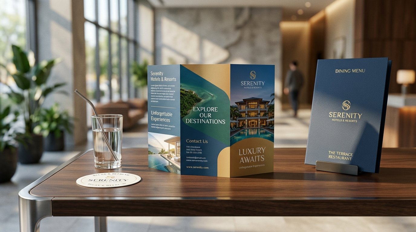 Premium Tri-Fold Brochure on Desk