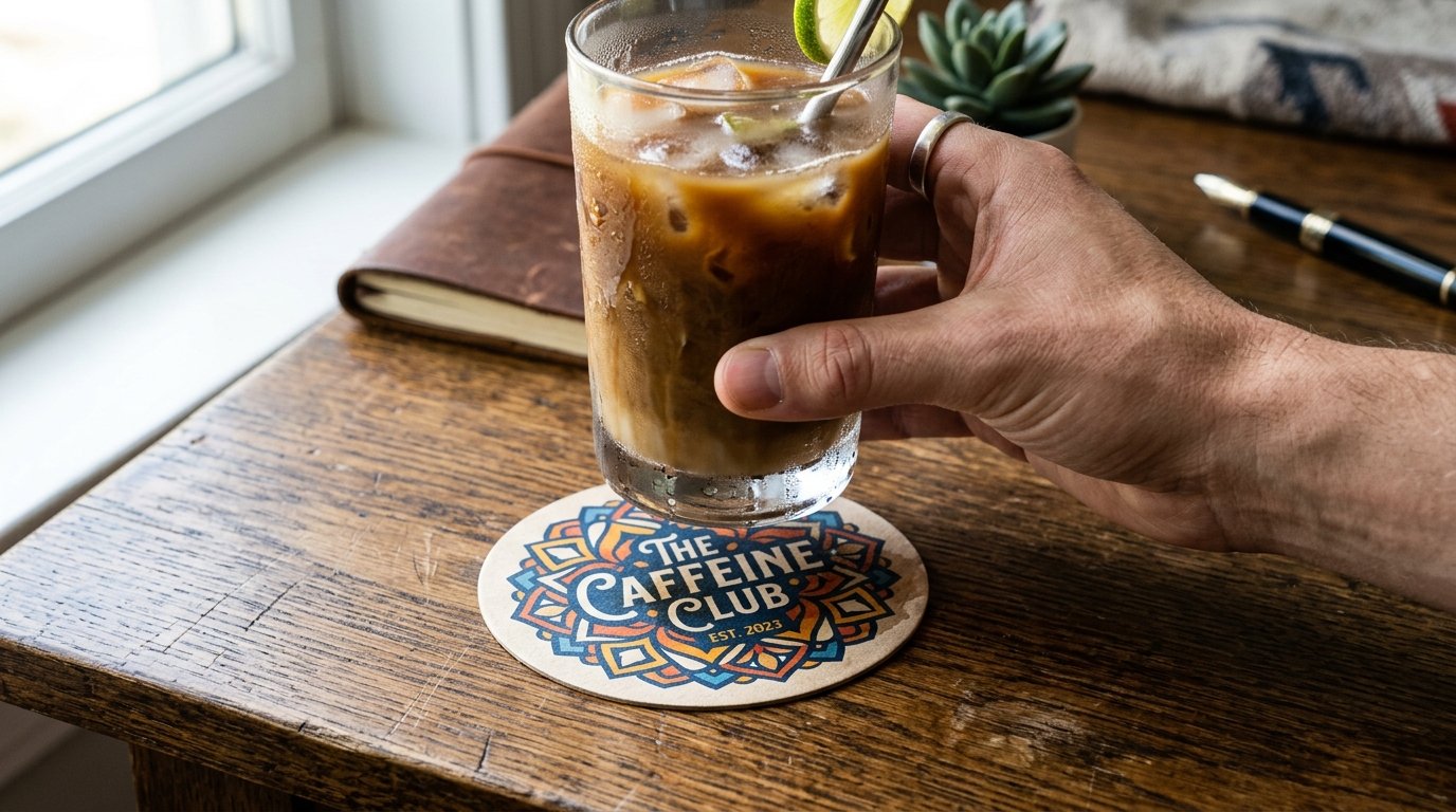 Paper Coaster absorbing moisture from iced coffee