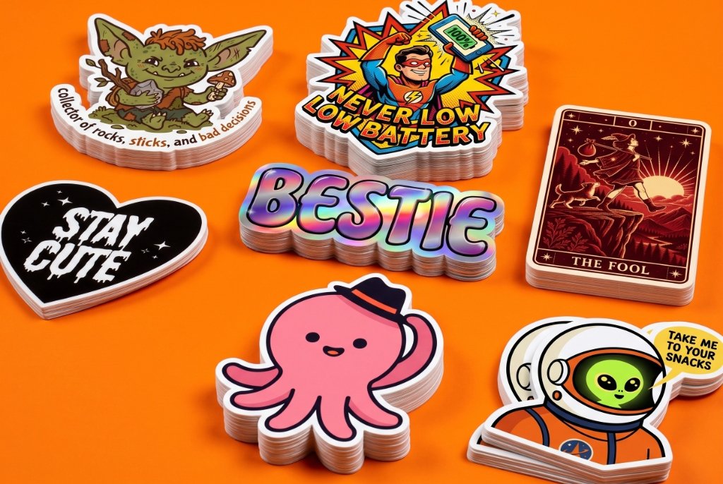 Stack of colorful die-cut stickers