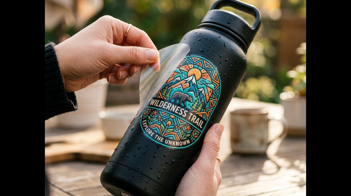 Peeling UV DTF Transfer from Water Bottle