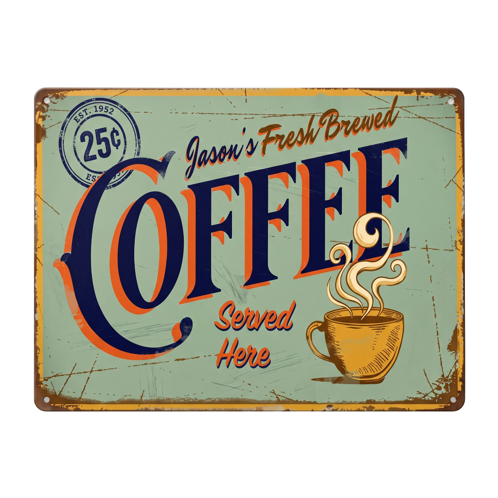 Vintage Coffee Metal Sign: Fresh Brewed